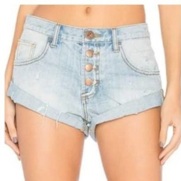 One Teaspoon Pants - One x One Teaspoon Bandits Jean Shorts Distressed Button Fly Rolled Hem Sz 24